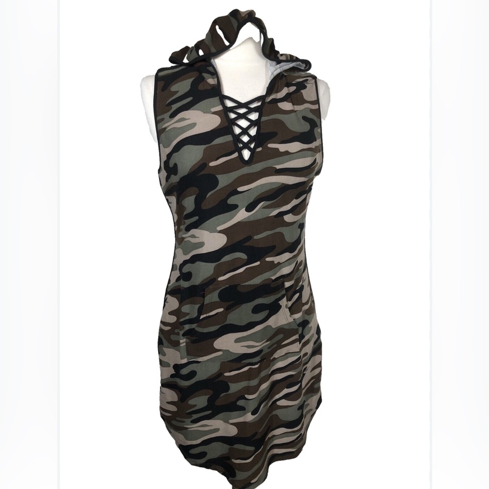 Camouflage Sleeveless bodycon Hooded Dress by Derek Heart